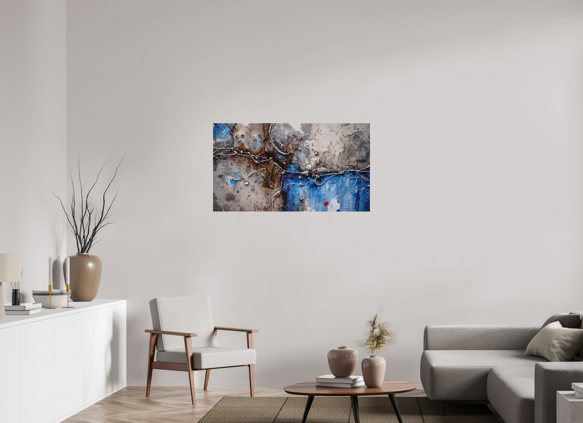 112 x 63 cm, Direct Print On Aluminium Dibond, 3 mm Burnt oil collision in blue