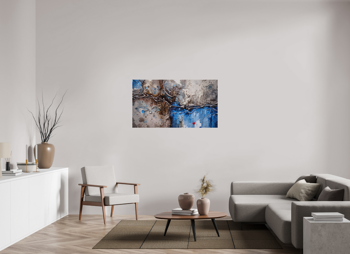 128 x 72 cm, Direct Print On Aluminium Dibond, 3 mm Burnt oil collision in blue