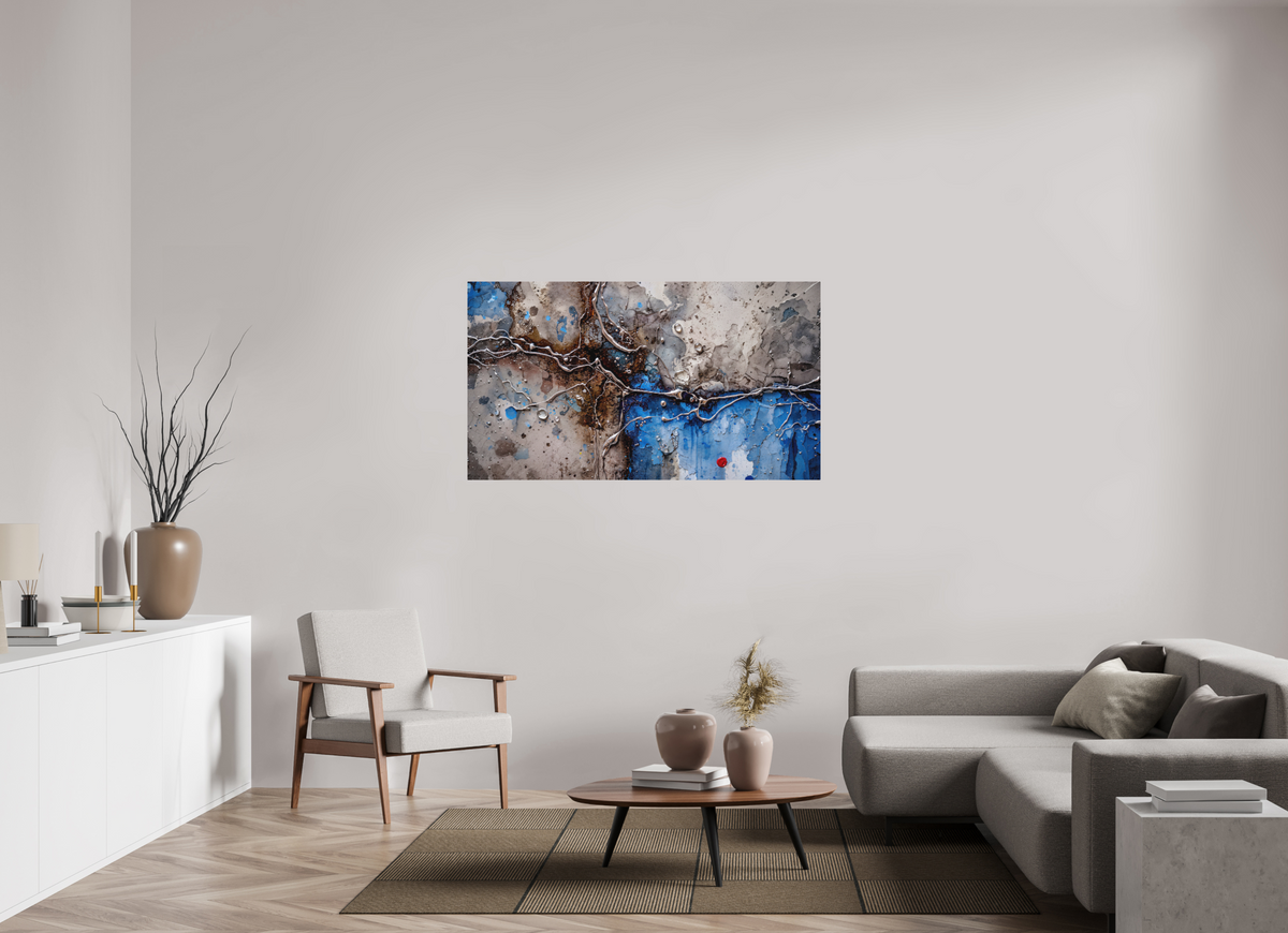 144 x 81 cm, Direct Print On Aluminium Dibond, 3 mm Burnt oil collision in blue